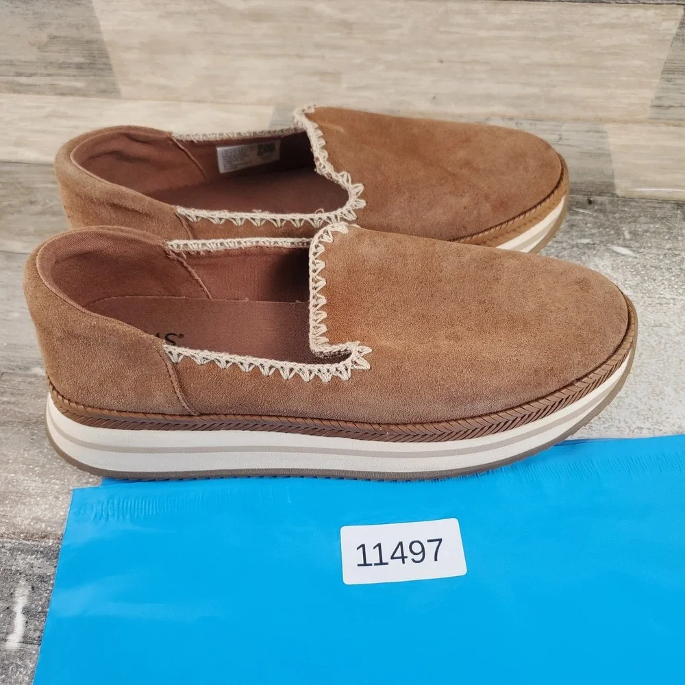TOMS Jocelyn Womens Espadrille Shoes Sz 8 Brown Suede Platform Slip On‎ Sneakers